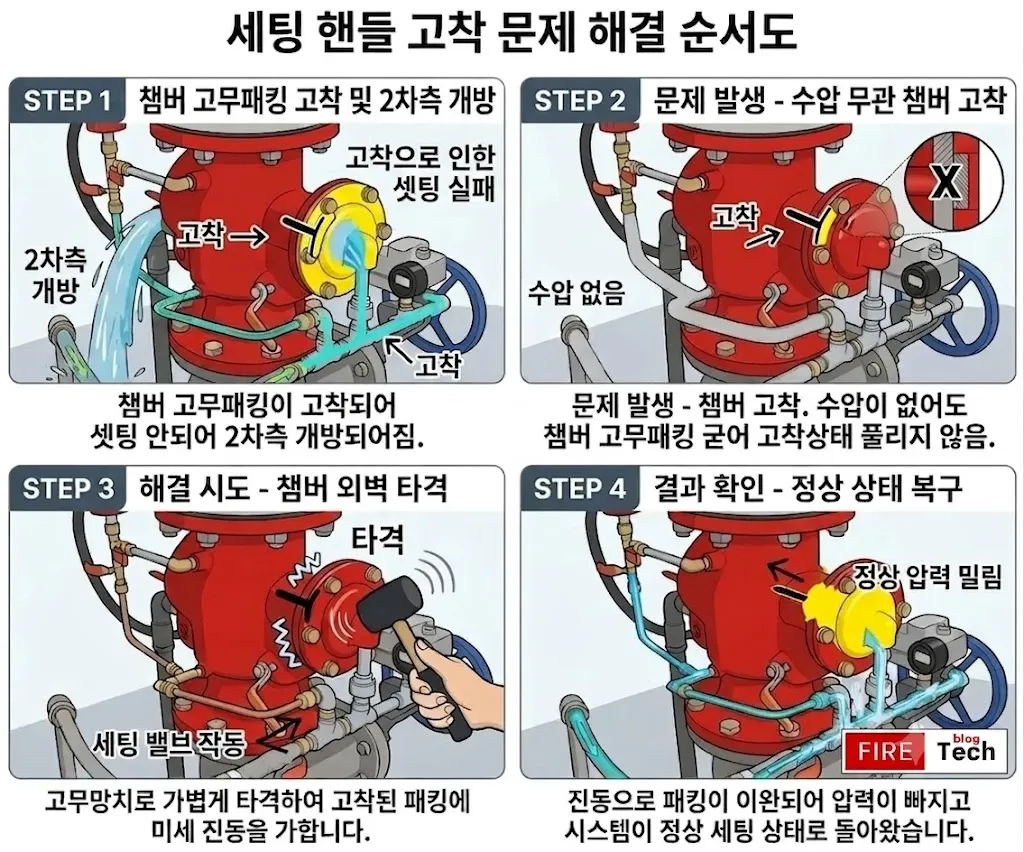 프리액션밸브 핸들 고착 처치법