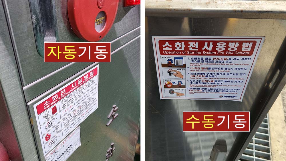 소화전 자동기동 수동기동 표지판